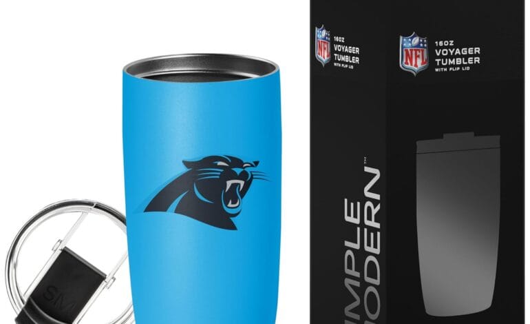 Official Panthers Voyager Tumbler. Stainless Steel. Modern Travel. Perfect Fan Gift. | Vibe NC