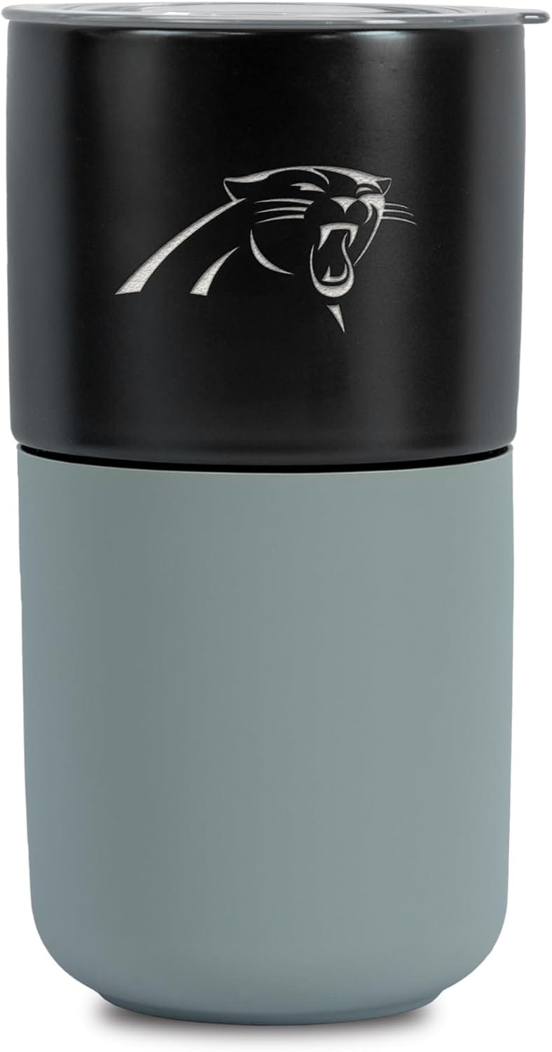 Rico Industries NFL Licensed 16 oz Ceramic Tumbler with Silicone Grip, Deep Laser Engraved Logo, Travel Coffee Mug With Slide Lid, Portable Cup For Office or Home Use, Matte Finish