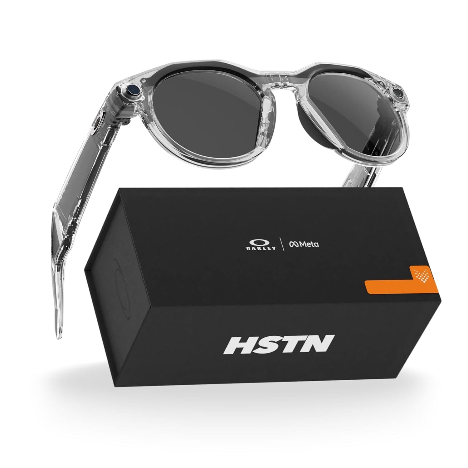 Create a 10-word scroll-stopping headline for: Oakley Meta HSTN, Clear | Smart AI Glasses for Men, Women — Performance for Sports, Athletes — Camera, Audio, Video — 8 Hour Battery — 3K HD Resolution — Clear to Grey Transitions® Lenses | Vibe NC
