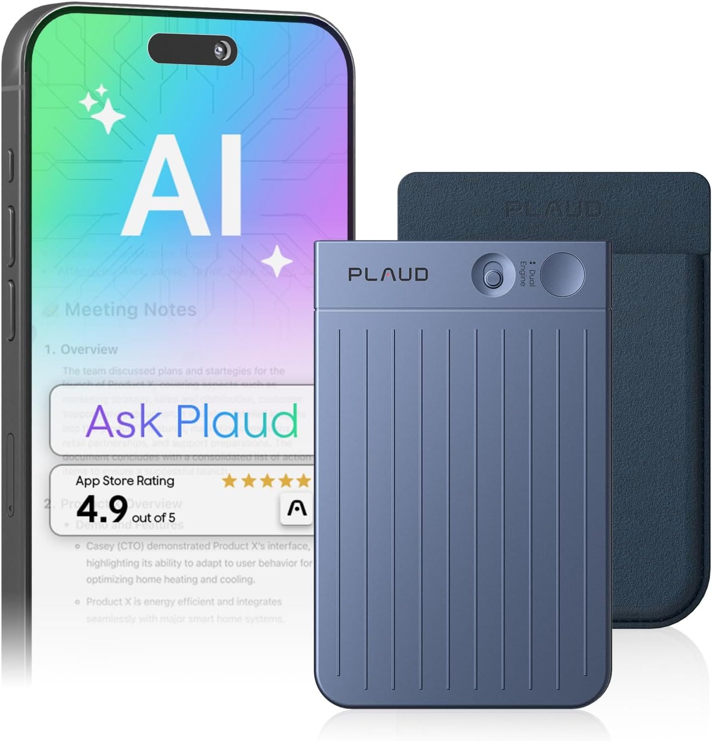 Create a 10-word scroll-stopping headline for: Plaud Note AI Voice Recorder, Note Taker w/Case, App Control, Transcribe & Summarize with AI, Support 112 Languages, for Meetings, Calls, Lectures, Professionals, Teams, Navy Blue, Non-Pro Version | Vibe NC
