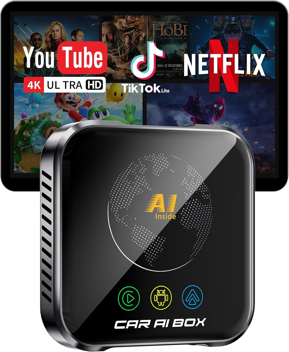 Create a 10-word scroll-stopping headline for: Magic AI Box Wireless CarPlay Adapter, Fast Car Video Box Plug & Play, Easy Setup, Supports Netflix/YouTube/TF Card Streaming Equalizers and More for OEM Wired CarPlay/Android Auto Cars (Glossy Black) | Vibe NC