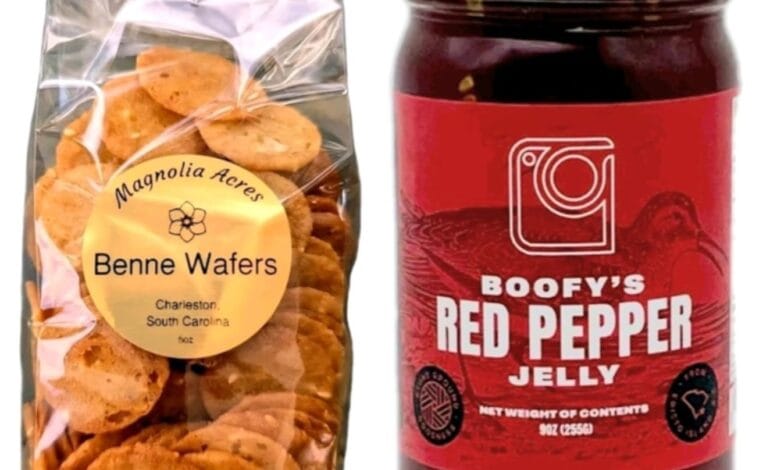 Southern Gourmet Snack Duo – Magnolia Acres Benne Wafers & Boofy’s Red Pepper Jelly – Charleston-Style Gift Set – Sweet & Spicy Lowcountry Favorite – Made in South Carolina
