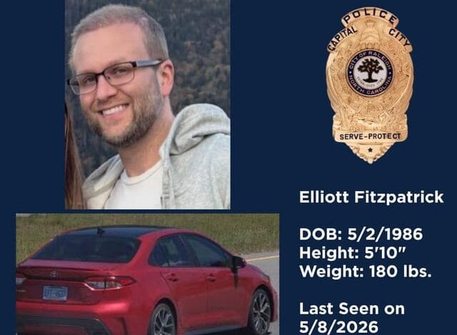 Create a 10-word scroll-stopping headline for: Missing Person — Elliott Fitzpatrick of Raleigh, NC | Vibe NC
