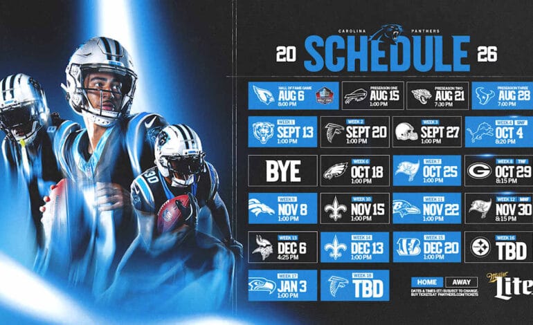 Create a 10-word scroll-stopping headline for: Panthers get more national notice: The 2026 NFL schedule is out | Vibe NC
