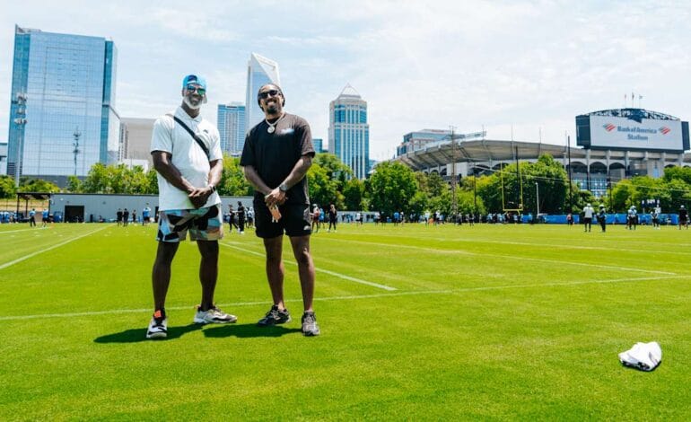Create a 10-word scroll-stopping headline for: Former players come back home for Friday practice | Vibe NC