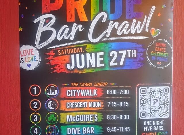 Create a 10-word scroll-stopping headline for: 2nd Annual Hickory Pride Bar Crawl! 🏳️‍🌈🏳️‍⚧️💖 | Vibe NC