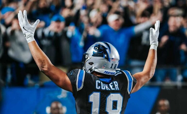 Create a 10-word scroll-stopping headline for: Word around the Tar Heel State is: Panthers agree to three-year extension with receiver Jalen Coker  | Vibe NC