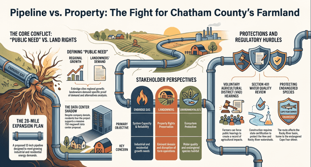 Create a 10-word scroll-stopping headline for: The 28-Mile Shadow: 5 Counter-Intuitive Truths About the Chatham County Pipeline Fight | Vibe NC