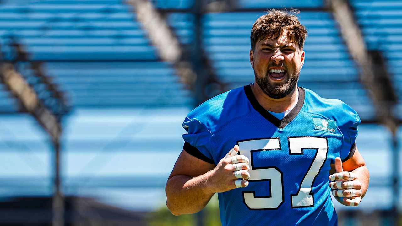 Create a 10-word scroll-stopping headline for: Second week of Panthers’ OTAs have elevated Monroe Freeling’s game | Vibe NC