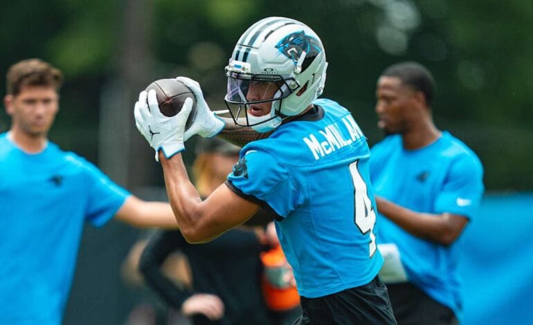 Create a 10-word scroll-stopping headline for: Six takeaways from minicamp Tuesday, including the benefits of a deep WR room, sunscreen, and more | Vibe NC