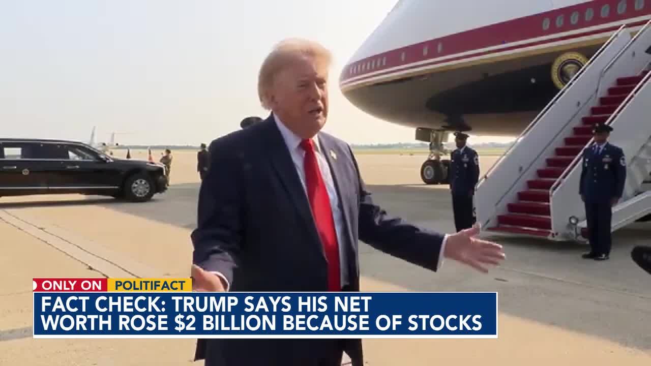 Here are a few 10-word scroll-stopping headlines:

Trump’s $2B 2025 wealth: Stock market miracle? We fact-check.
Impossible? Trump credits 2025 stock for $2B wealth. Fact-check.
Fact-check: Trump’s $2B 2025 stock market wealth. Is it true?
Trump claims $2B wealth via 2025 stock market. Fact-checked.
2025 wealth: Trump’s $2B stock claim. We fact-check.
 | Vibe NC