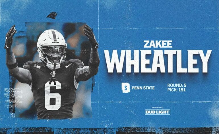 Create a 10-word scroll-stopping headline for: Panthers trade up to No. 151 to take safety Zakee Wheatley | Vibe NC