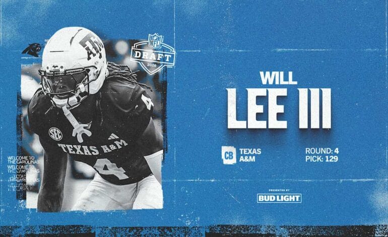 Create a 10-word scroll-stopping headline for: With the No. 129 overall pick, the Panthers choose cornerback Will Lee | Vibe NC