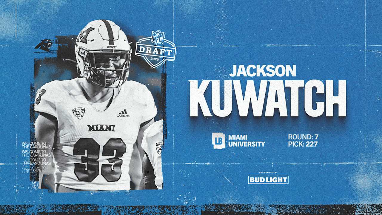 Create a 10-word scroll-stopping headline for: With the 227th overall pick, the Panthers take linebacker Jackson Kuwatch | Vibe NC