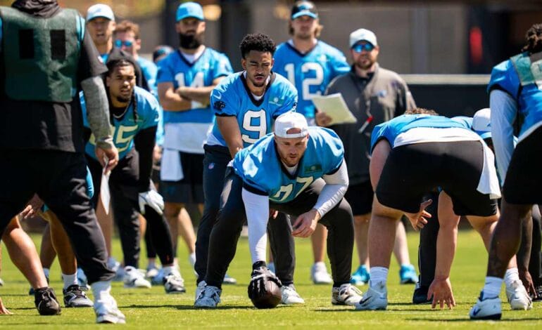 Create a 10-word scroll-stopping headline for: Bryce Young has a new center, and he and Luke Fortner are learning each other | Vibe NC