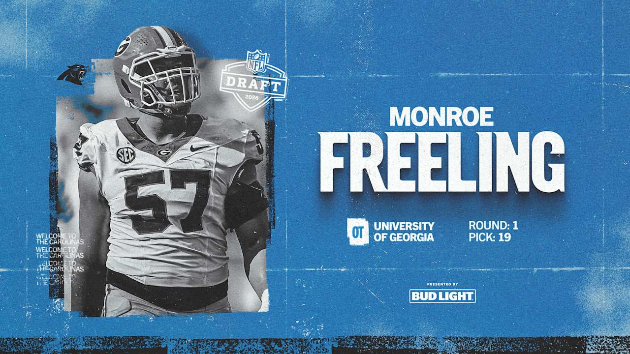 Here are a few 10-word options:

Panthers Secure Future: Tackle Monroe Freeling Joins at Pick 19!
Game Changer! Panthers Draft Tackle Monroe Freeling 19th Overall Pick.
Panthers Get Their Man: Freeling Arrives to Protect the Franchise!
No. 19 Pick: Panthers Bolster O-Line with Monroe Freeling!
Blueprint Secured! Panthers Draft Foundational Tackle Monroe Freeling at 19.
 | Vibe NC